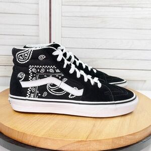 Vans Sk8-hi Peace Paisley Bandana Print Suede High Top Sneakers Black White 7